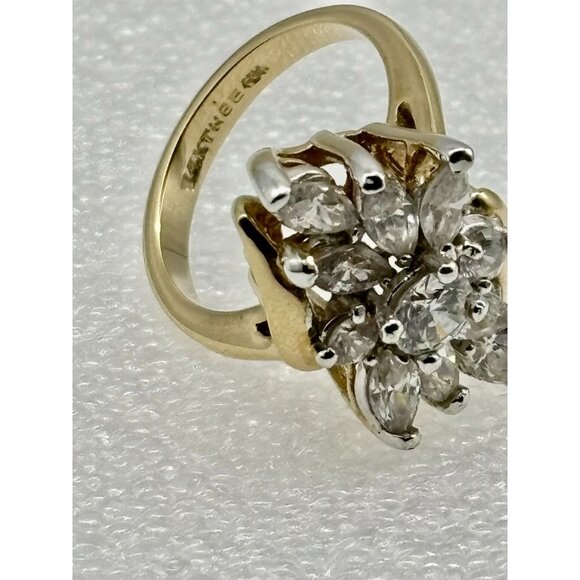 Vintage Ring Cubic Zirconia Cluster Marquis 14 KT. Gold Plated Yellow White Gold - Picture 14 of 15